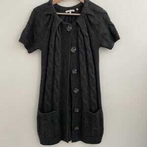 Vince Cardigan Long Line Sweater Wool Alpaca S Gray Chunky Cable Knit Pockets